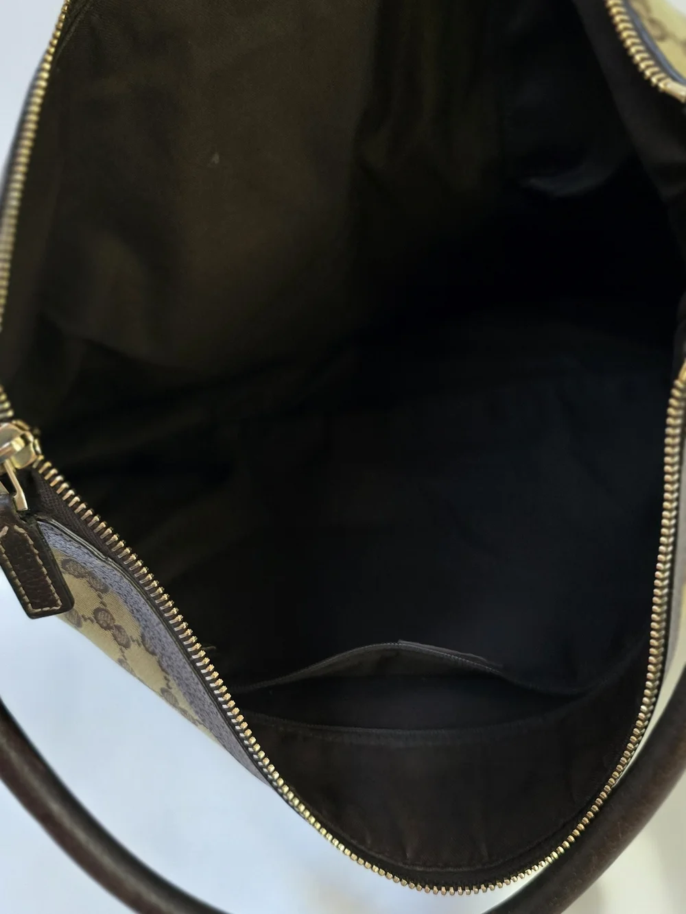 Gucci GG Monogram Canvas Double Pocket Hobo Bag Brown Leather Italy